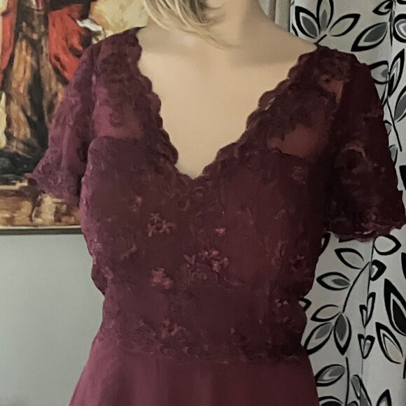 FAB FLOWY MOTHER OF THE BRIDE CHIFFON SKIRT CORSET LACED BACK DRESS GOWN MERLOT - Picture 3 of 11